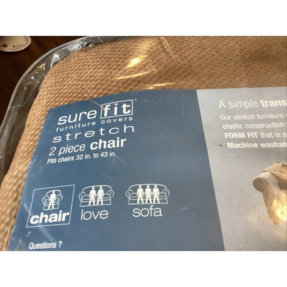 Sure Fit Stretch Pique 2 Piece Chair Slipcover Antique Gold 32-43in NEW